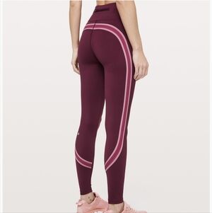 LULULEMON Run Crew Tights Leggings size 6 Maroon Burgundy Stripe Preppy